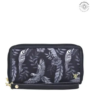 Fabric with Leather Trim Wristlet Travel Wallet - 13000