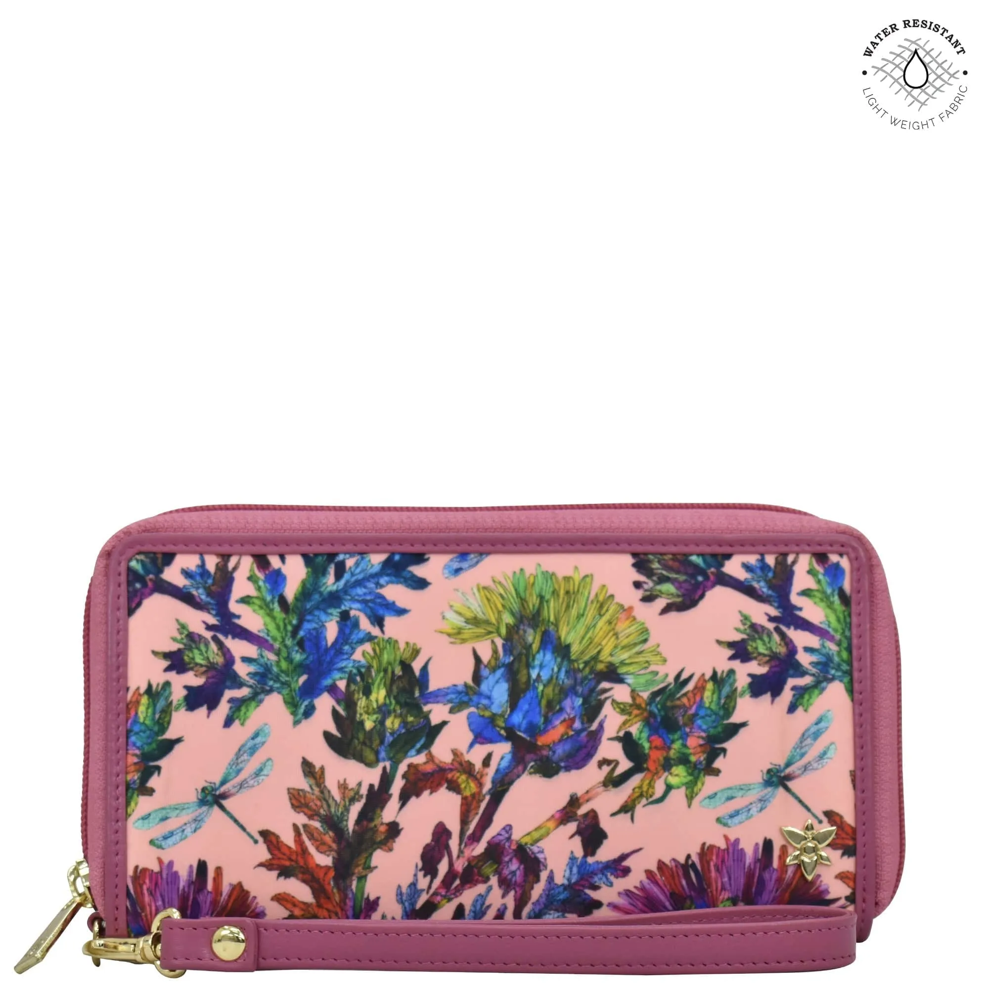 Fabric with Leather Trim Wristlet Travel Wallet - 13000