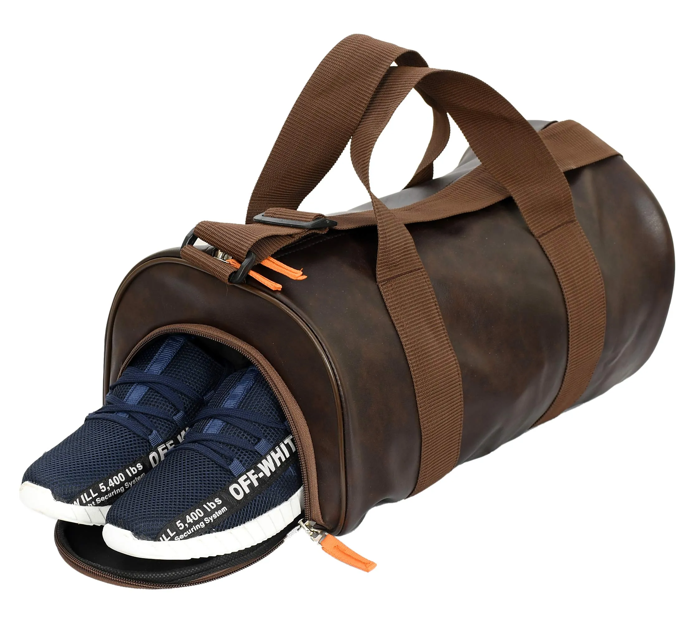 Heart Home Soft Duffle Gym Bag with Shoes Compartment (Brown)