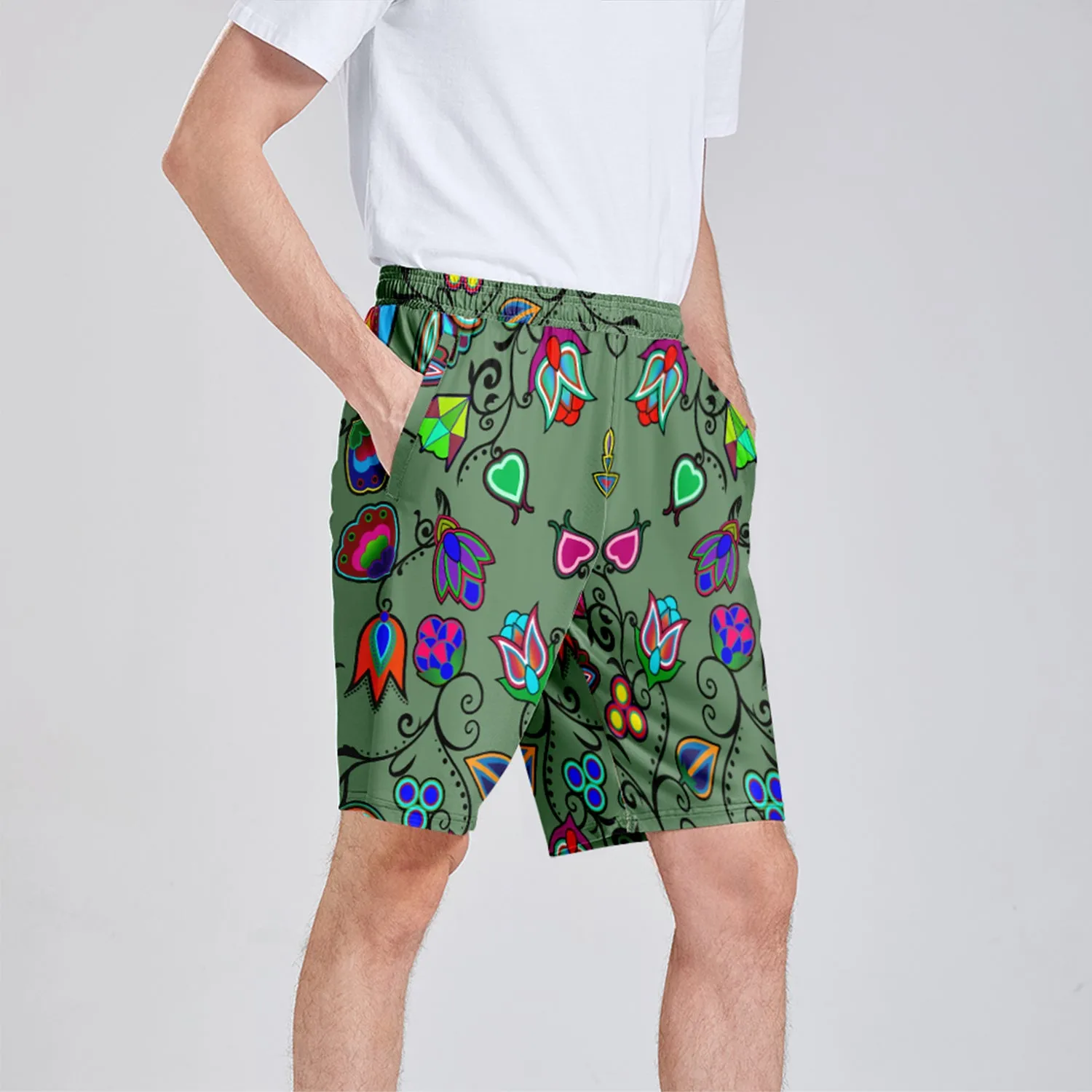 Indigenous Paisley Dark Sea Athletic Shorts with Pockets