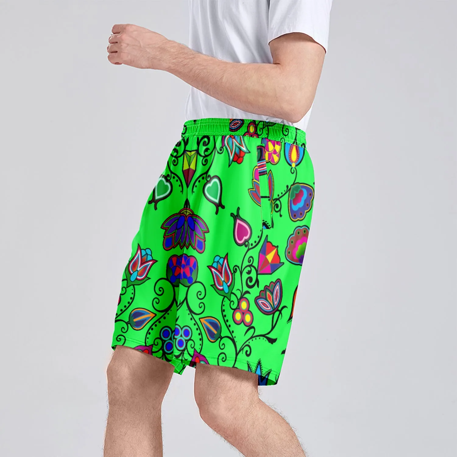 Indigenous Paisley Green Athletic Shorts with Pockets