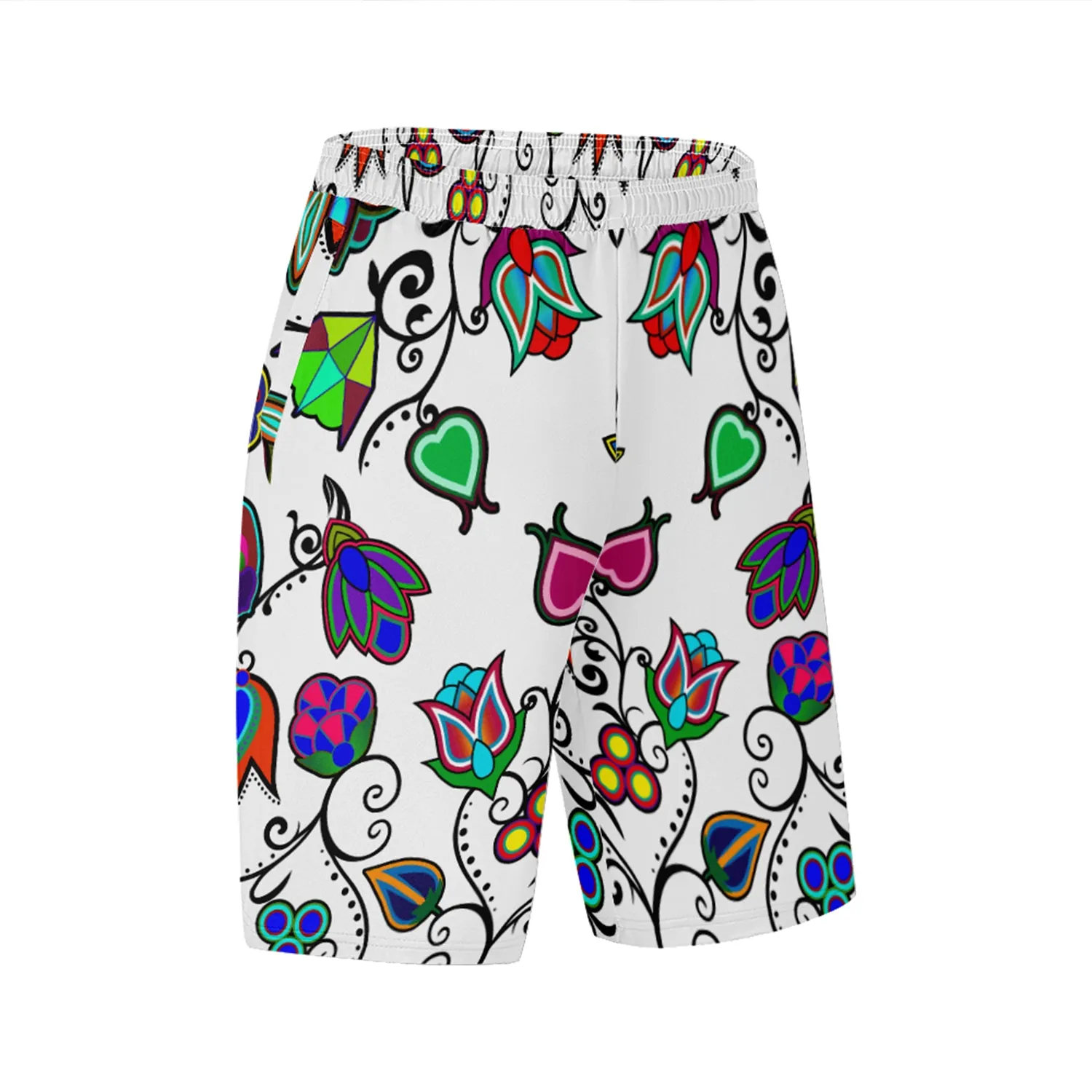 Indigenous Paisley White Athletic Shorts with Pockets