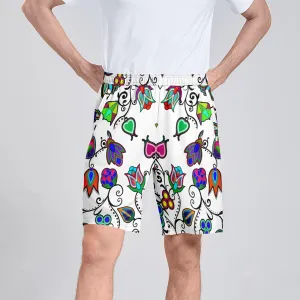 Indigenous Paisley White Athletic Shorts with Pockets