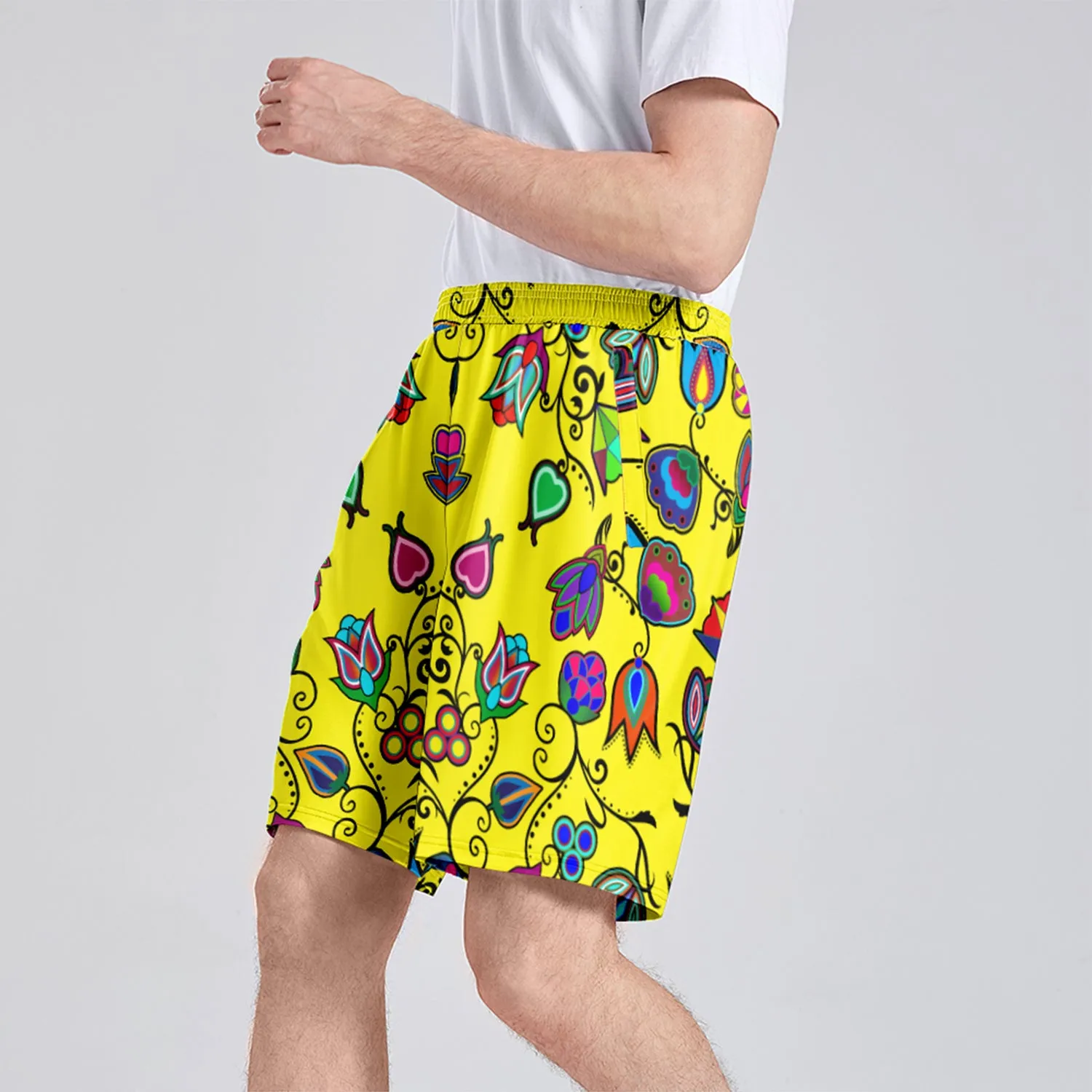 Indigenous Paisley Yellow Athletic Shorts with Pockets