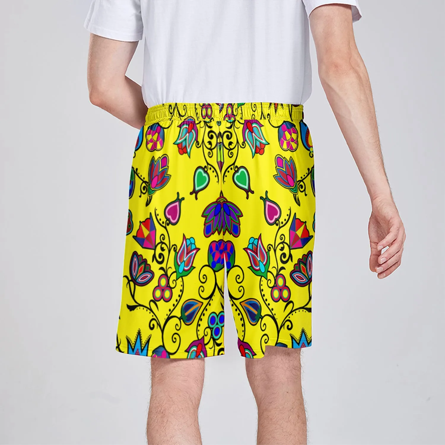 Indigenous Paisley Yellow Athletic Shorts with Pockets