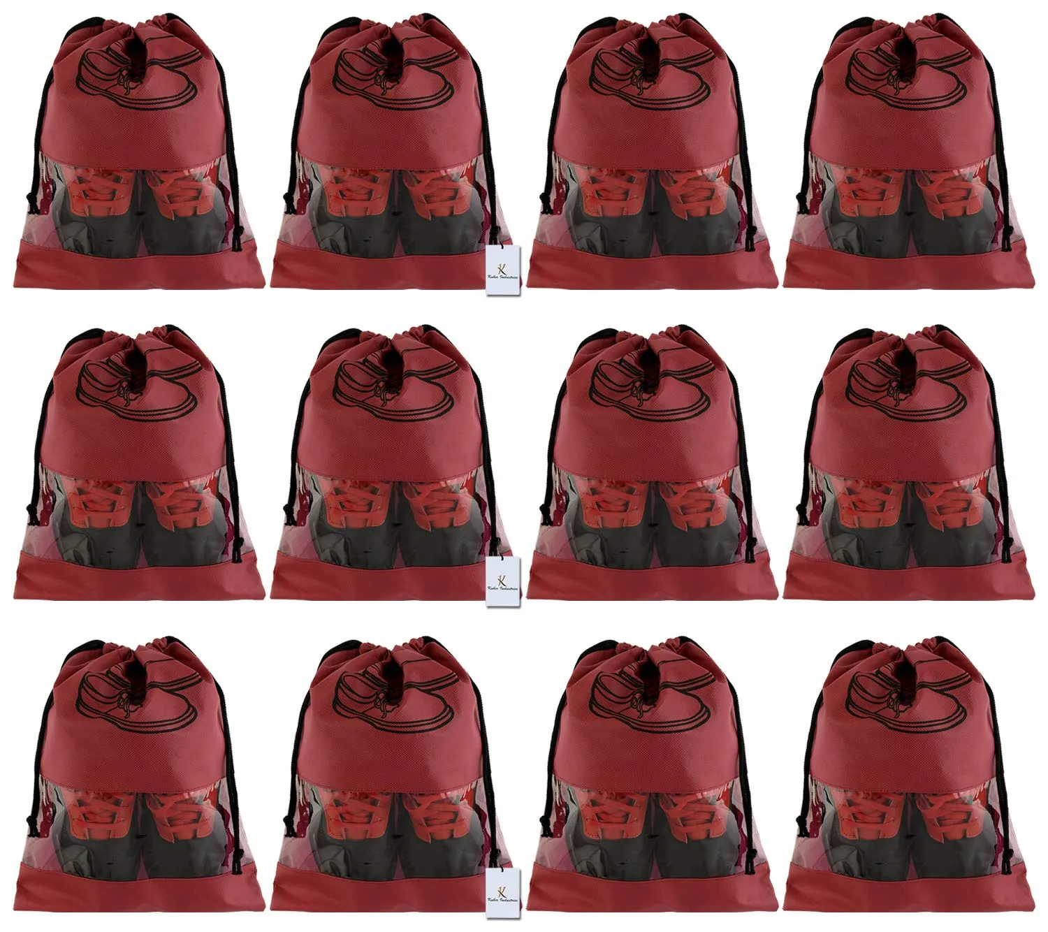 Kuber Industries 12 Piece Non Woven Travel Shoe Cover, String Bag Organizer, Maroon -CTMTC039523