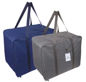 Kuber Industries 2 Pieces Rexine Jumbo Attachi Bag Travel Handbag Storage Carrying Bag, Blanket Cover, Duffle, Travel Multi-Purpose Bag (Blue & Grey) CTKTC0134749