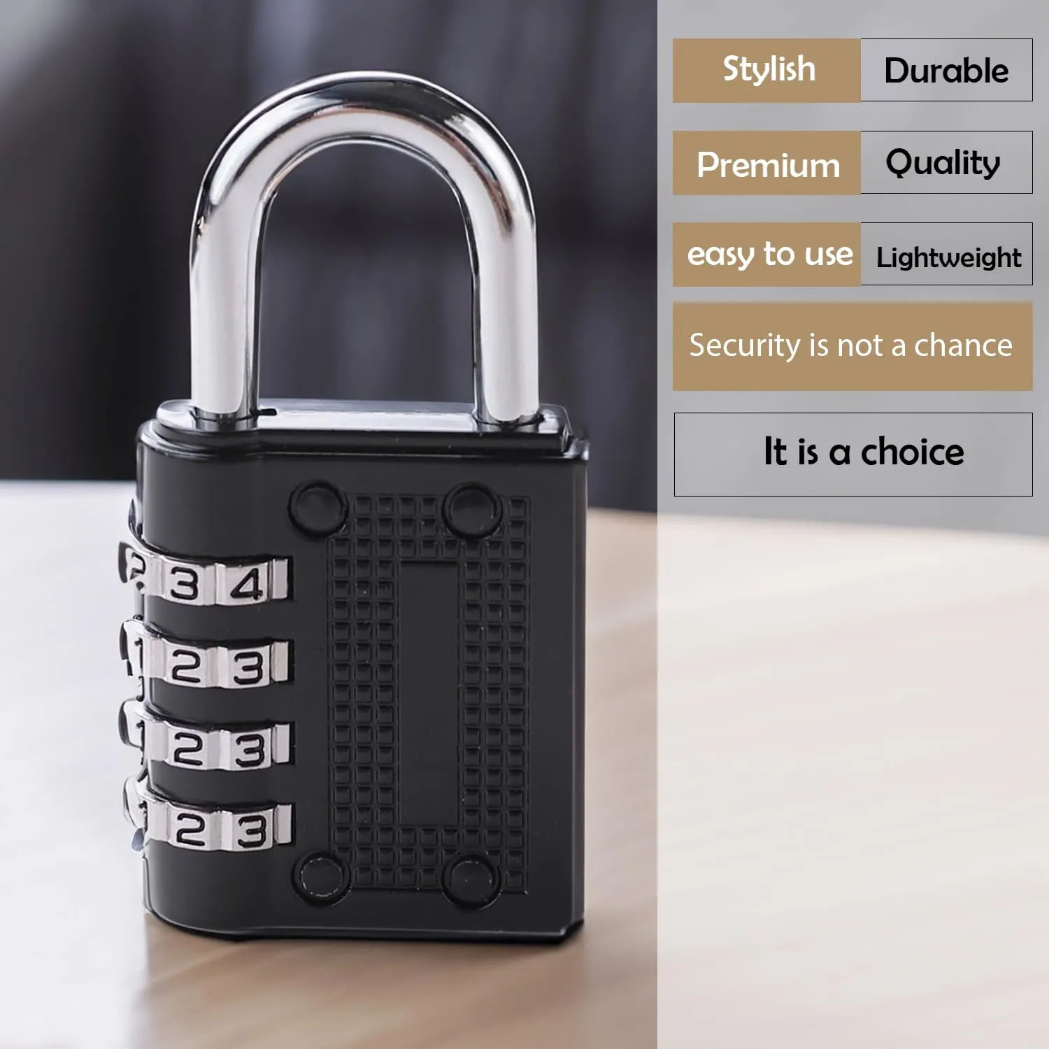 Kuber Industries 4 Digit Combination Padlock|Keyless Luggage Lock (Black)