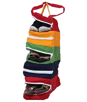 Kuber Industries Cotton Hanging Shoe Cover Travelling Shoe Storage Footwear Organiser (Can Keep Upto 5 Pair), Multi Color