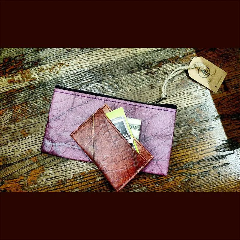 Leaf Leather Slim Wallet - Brown