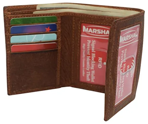 Marijuana Leaf Men's Real Leather RFID Blocking Trifold Wallet with Outside ID Window