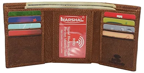 Marijuana Leaf Men's Real Leather RFID Blocking Trifold Wallet with Outside ID Window