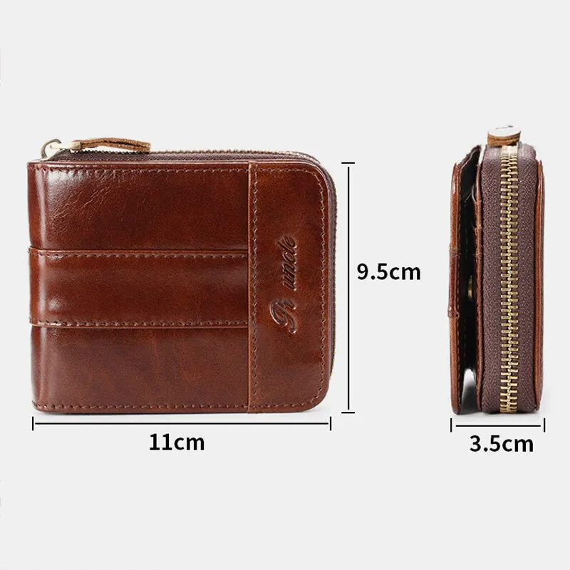 Men RFID Blocking Bifold First Layer Cowhide Wallets Minimalist Zipper Multi-card Slot Card Holder Coin Purse