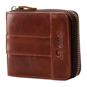 Men RFID Blocking Bifold First Layer Cowhide Wallets Minimalist Zipper Multi-card Slot Card Holder Coin Purse