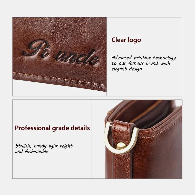 Men Short Bifold RFID Blocking Minimalist Wallet Retro Multi-card Slot Card Holder Cowhide Driver's License Wallet