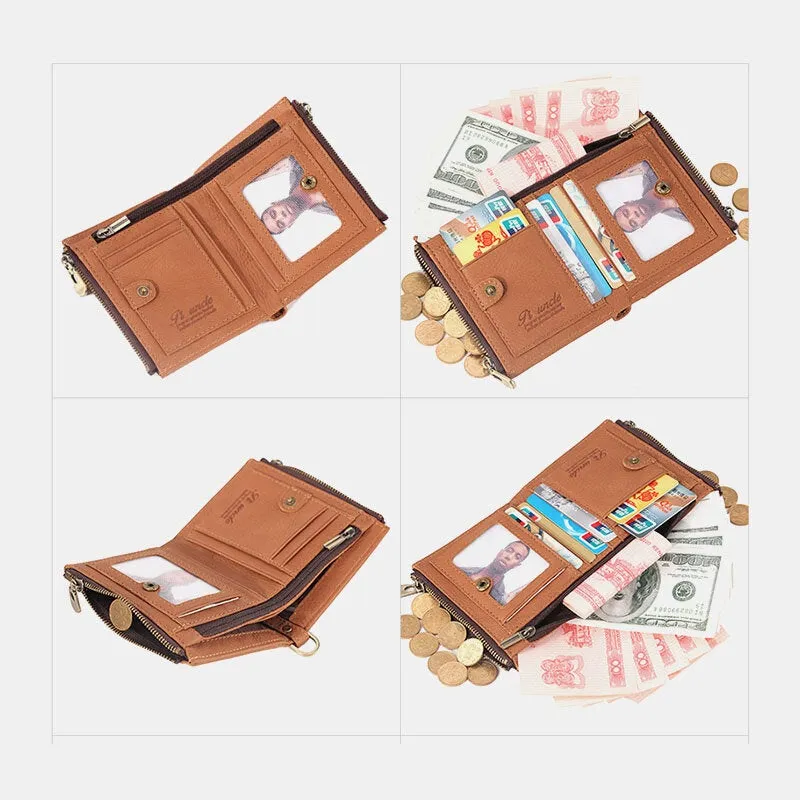 Men Short Bifold RFID Blocking Minimalist Wallet Retro Multi-card Slot Card Holder Cowhide Driver's License Wallet