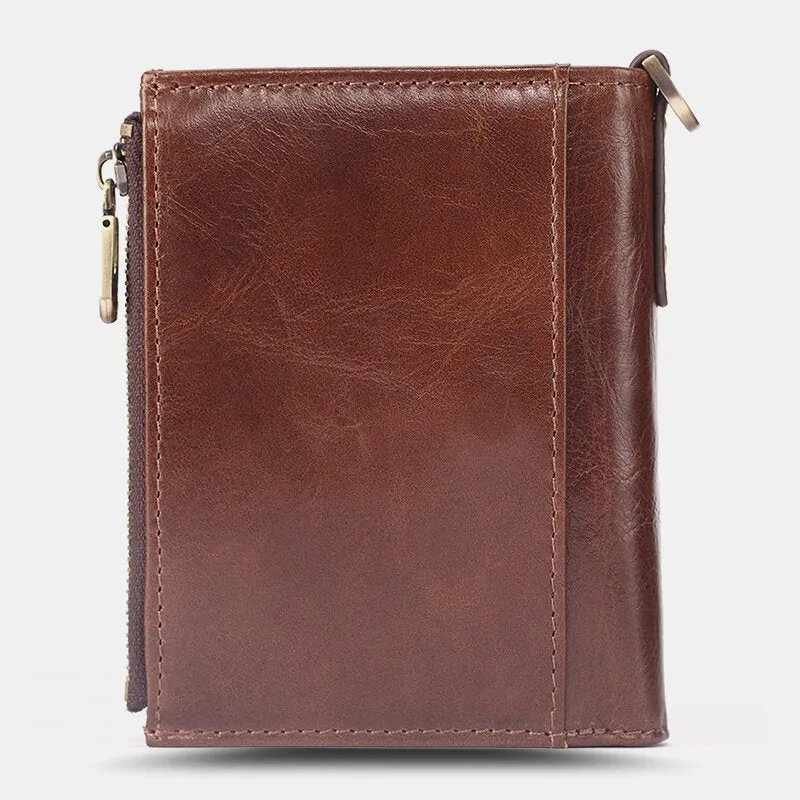 Men Short Bifold RFID Blocking Minimalist Wallet Retro Multi-card Slot Card Holder Cowhide Driver's License Wallet