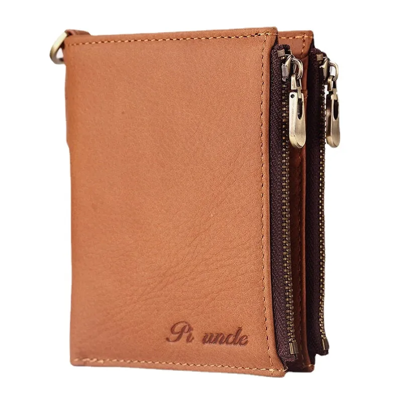 Men Short Bifold RFID Blocking Minimalist Wallet Retro Multi-card Slot Card Holder Cowhide Driver's License Wallet