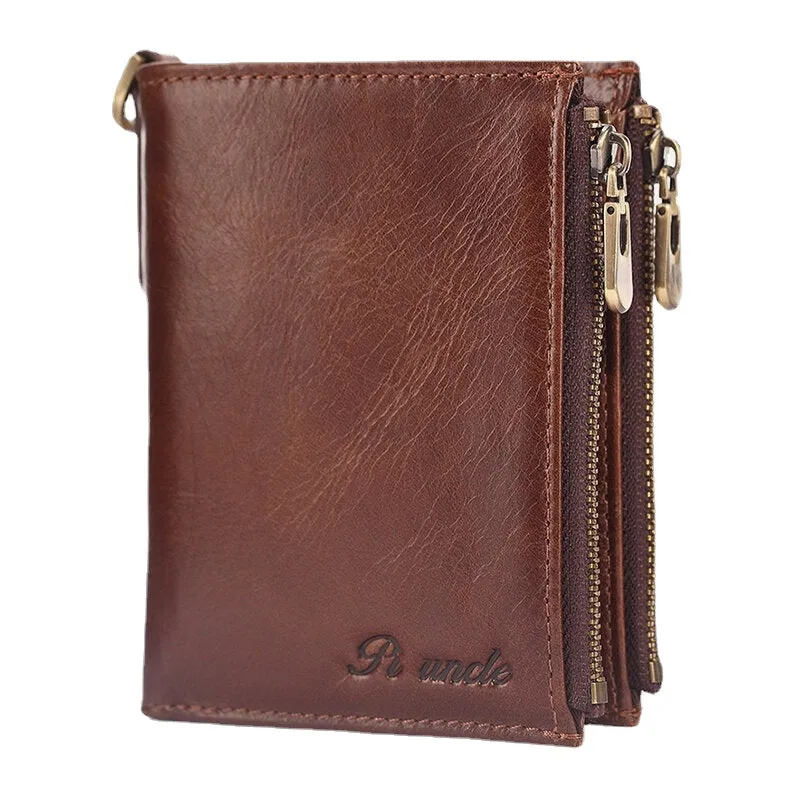 Men Short Bifold RFID Blocking Minimalist Wallet Retro Multi-card Slot Card Holder Cowhide Driver's License Wallet