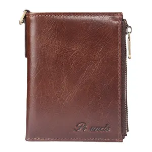 Men Short Bifold RFID Blocking Minimalist Wallet Retro Multi-card Slot Card Holder Cowhide Driver's License Wallet