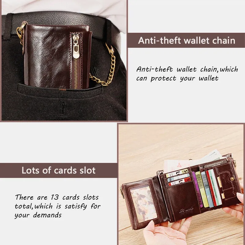 Men Trifold Short Multifunction Vertical Wallets RFID Blocking Multi-card Slot Card Holder Minimalist Coin Purse