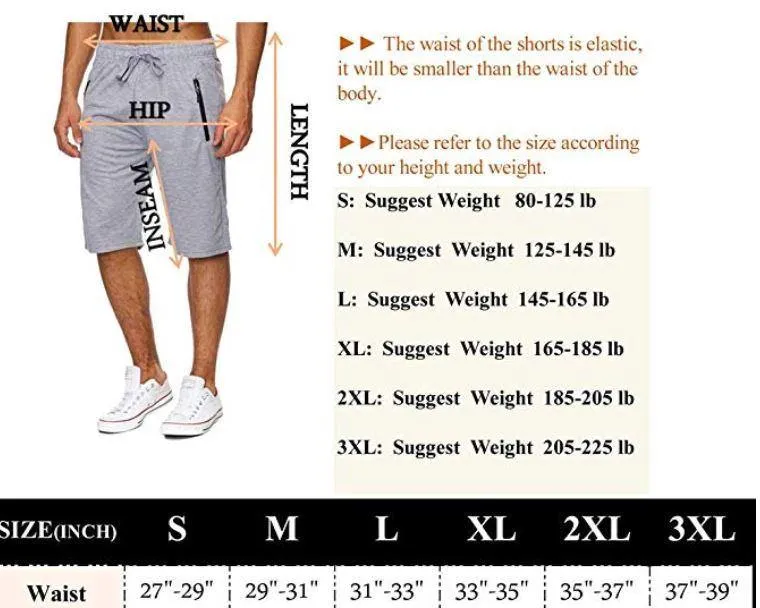 Mens Activeware fitness Shorts Summer with Pocket Zipper