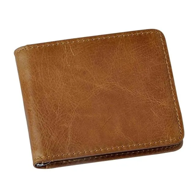 Men's Genuine Leather Slim Money Clip Wallet