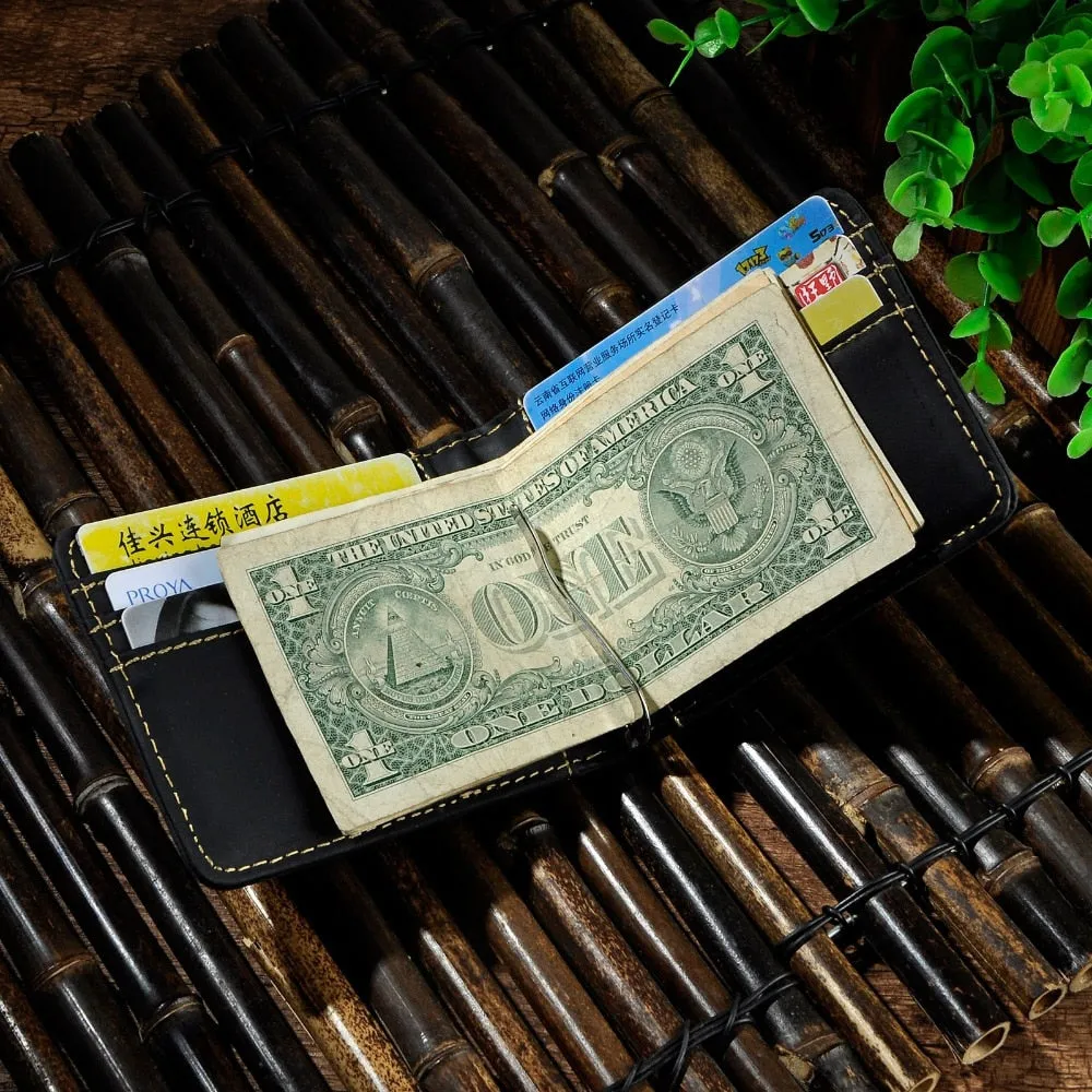 Men's Genuine Leather Slim Money Clip Wallet