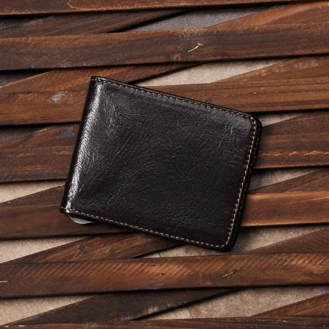 Men's Genuine Leather Slim Money Clip Wallet