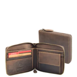 Mens Wallet Genuine Hunter Leather Zip Around Gift Boxed RFID Safe Aramac Brown