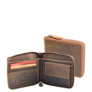 Mens Wallet Genuine Hunter Leather Zip Around Gift Boxed RFID Safe Aramac Tan