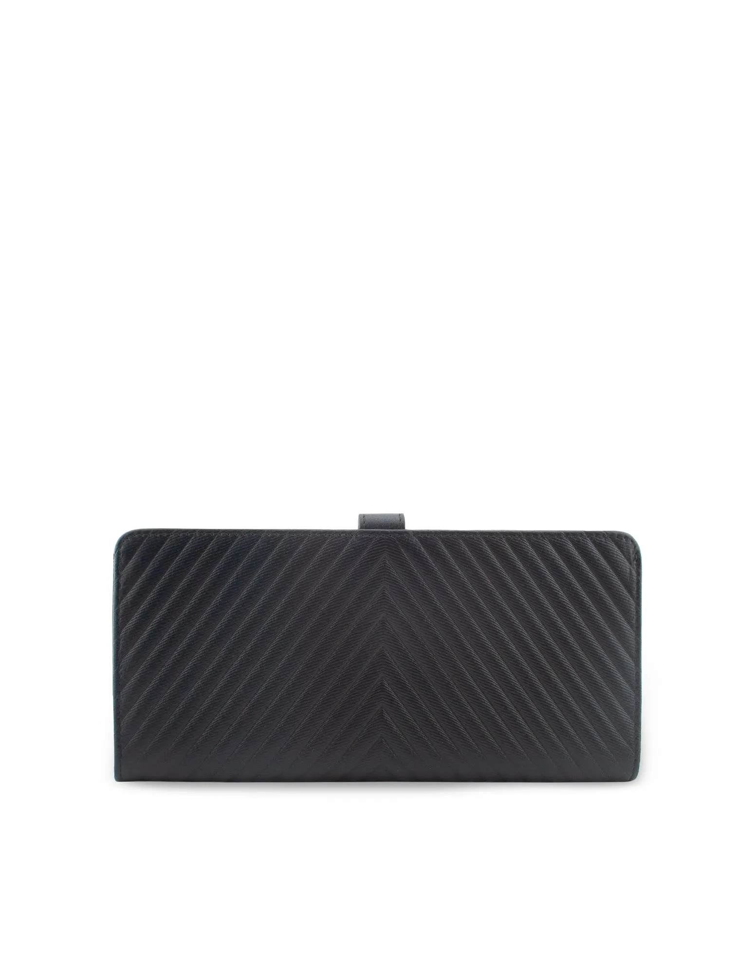 Mocha Chevron Leather Travel Wallet- Black/Silver