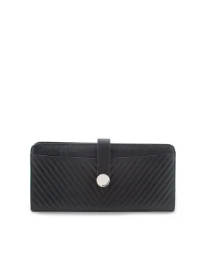 Mocha Chevron Leather Travel Wallet- Black/Silver