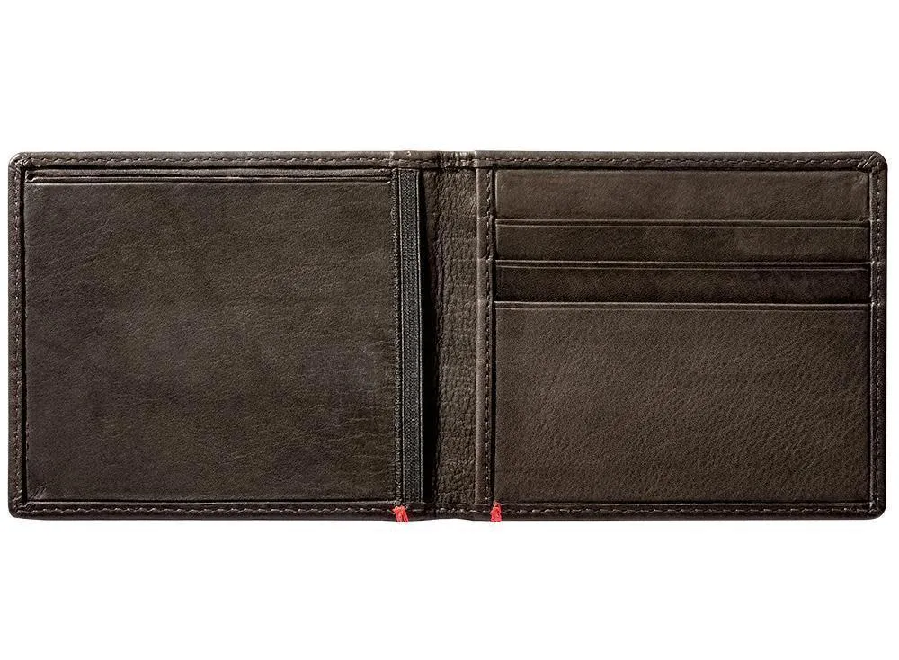 Mocha Leather Wallet- Bass Metal Plate Design