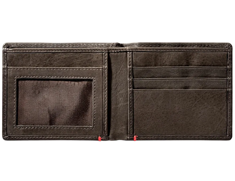 Mocha Leather Wallet- Bass Metal Plate Design