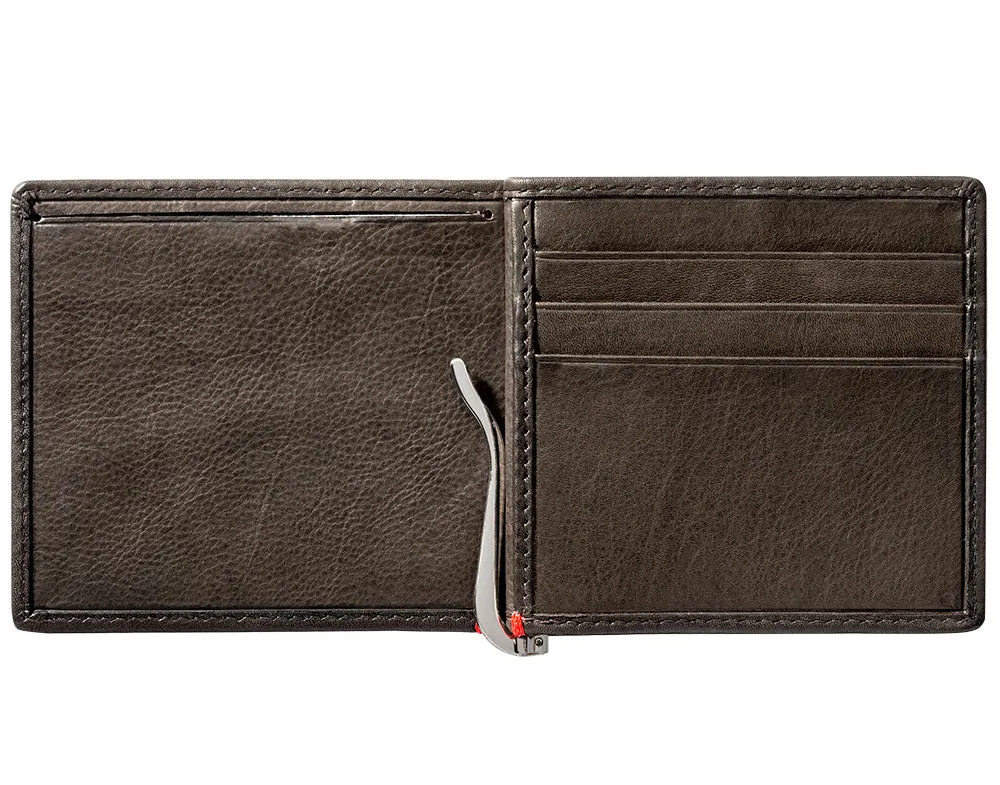 Mocha Leather Wallet- Bass Metal Plate Design