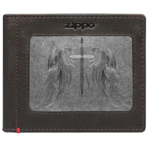 Mocha Leather Wallet- Cross Wings Metal Plate Design