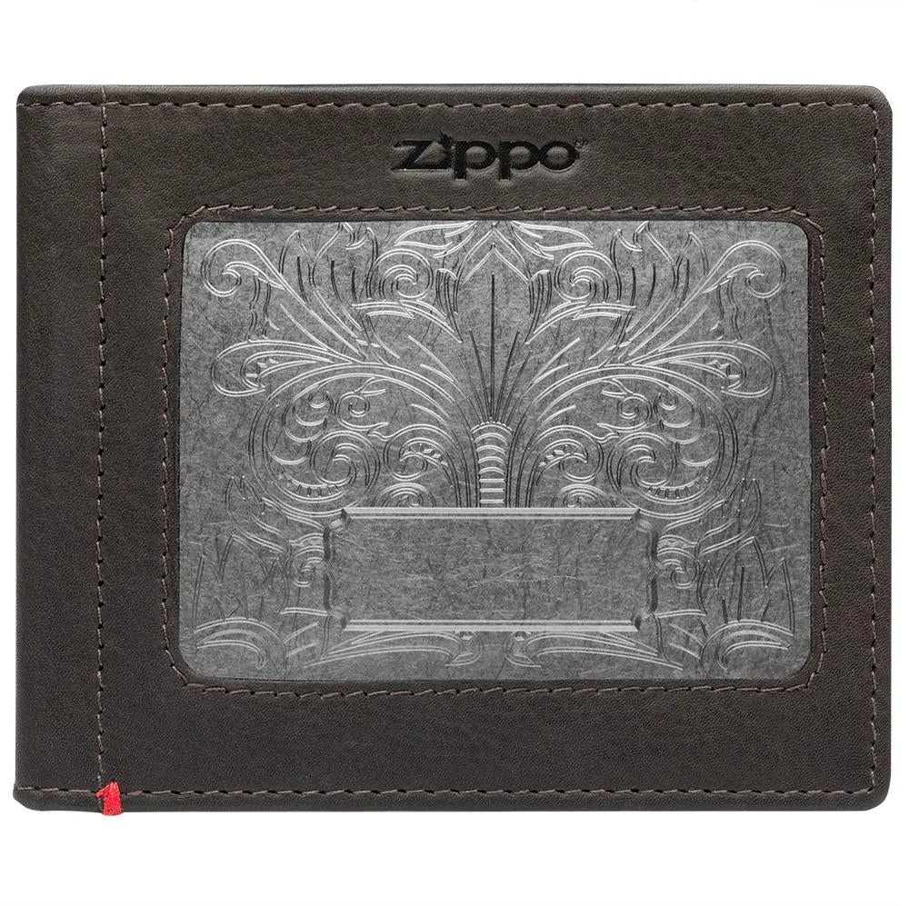 Mocha Leather Wallet- Fandango Metal Plate Design