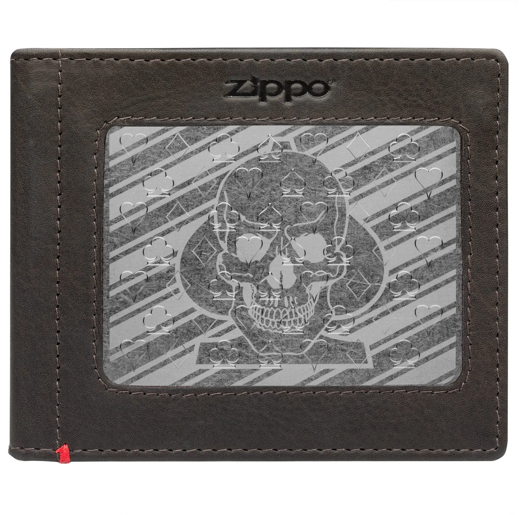 Mocha Leather Wallet- Spade Skull Metal Plate Design