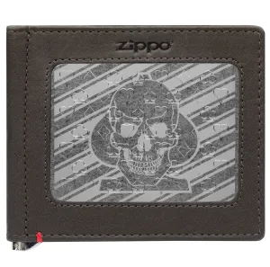 Mocha Leather Wallet- Spade Skull Metal Plate Design