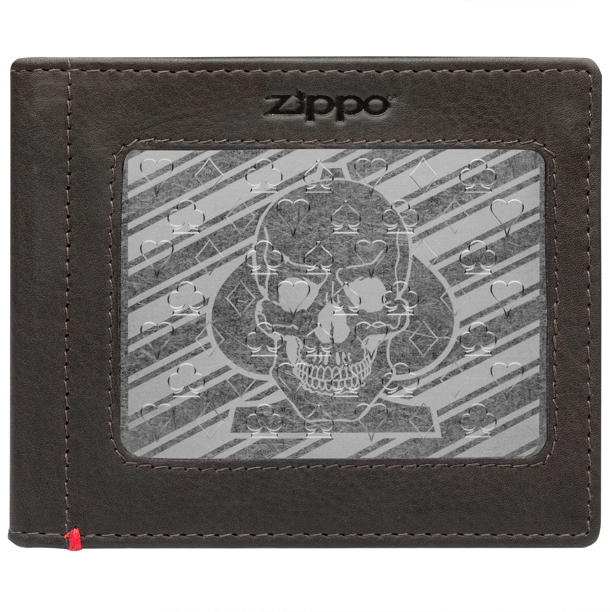 Mocha Leather Wallet- Spade Skull Metal Plate Design