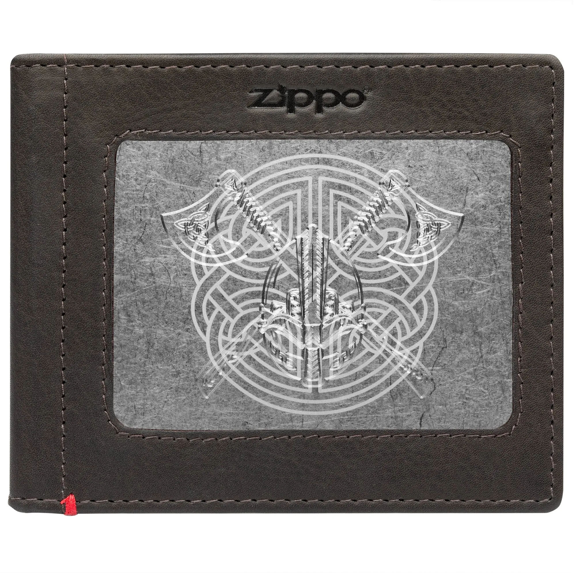 Mocha Leather Wallet- Viking Metal Plate Design