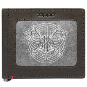 Mocha Leather Wallet- Viking Metal Plate Design