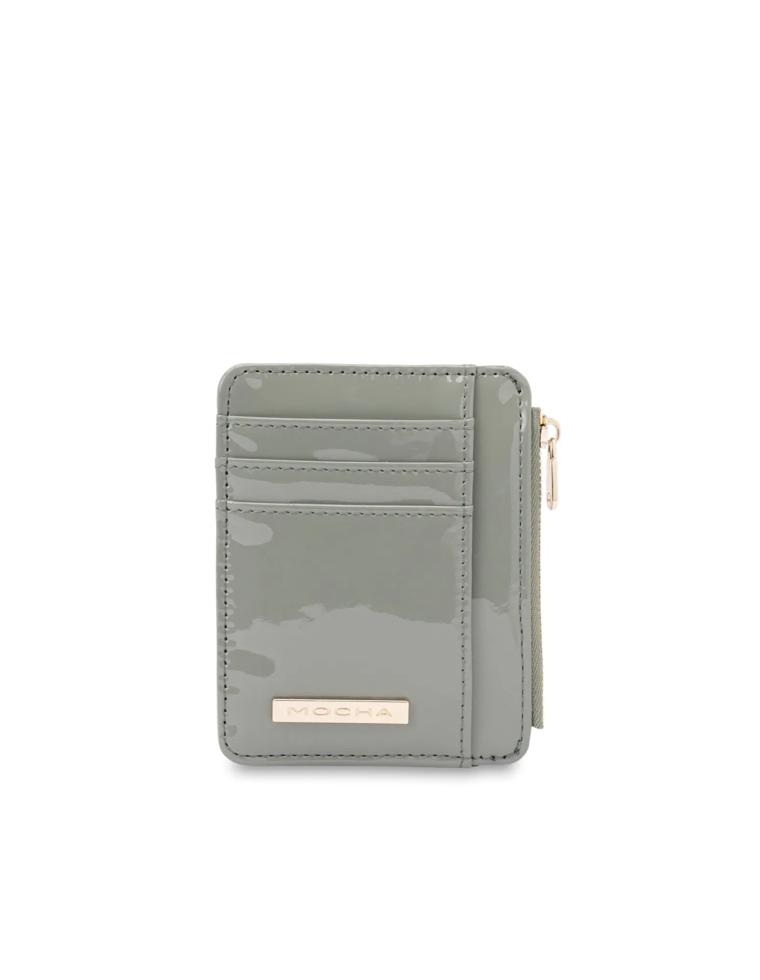 Mocha Willow Patent Card Holder - Sage