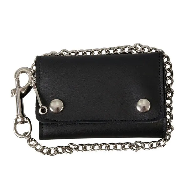 Neat Tri Fold Leather Wallet Heavy Duty Chain & "Lobster" Clip