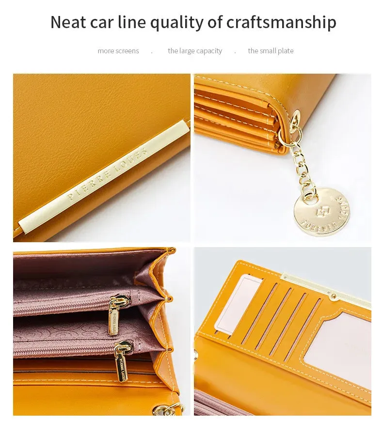 New Yellow Leather Wallet Women Luxury Design Long Woman Purses Big Capacity Zipper Purse Ladies Brand Coin Card Wallet