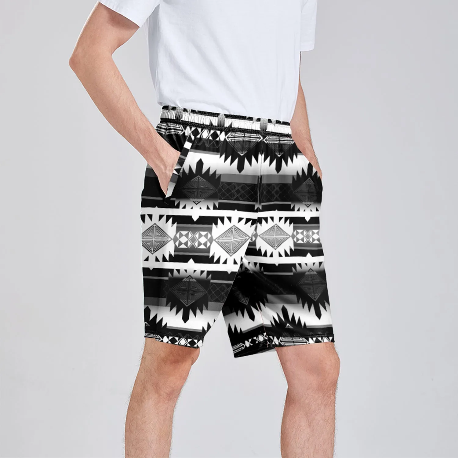 Okotoks Black and White Athletic Shorts with Pockets