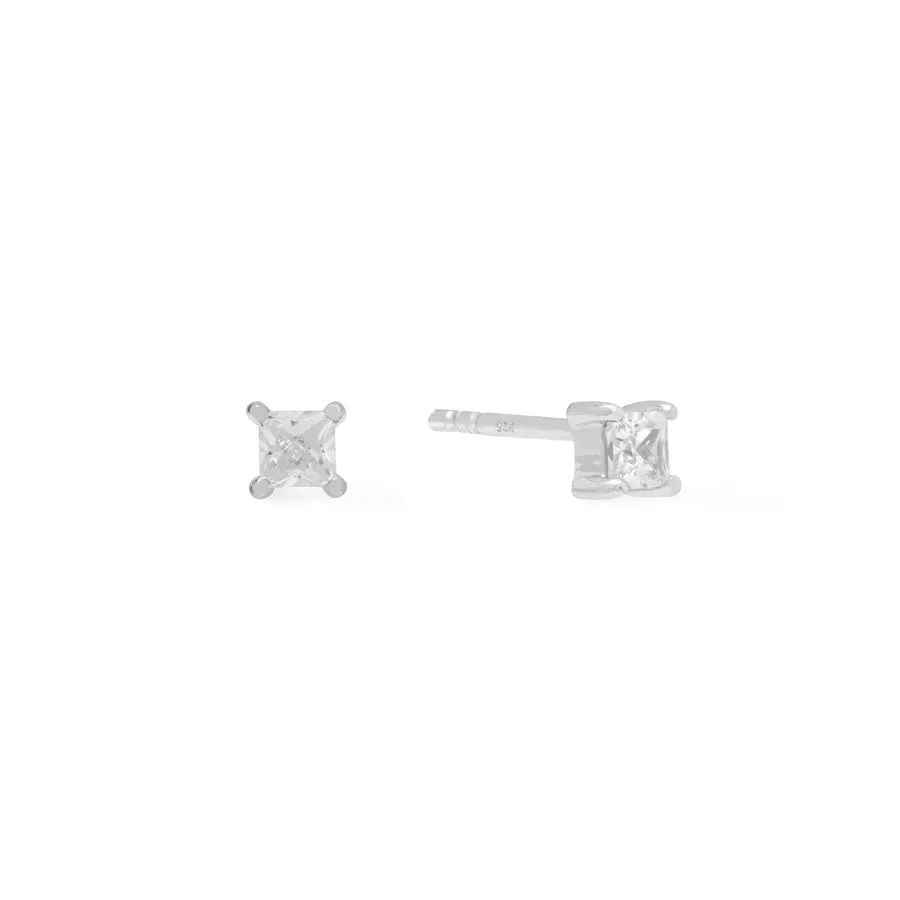 Princess Silver Stud Earrings