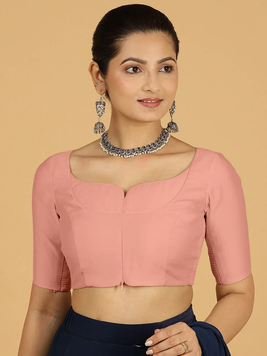 Priya x Rozaana | Elbow Sleeves Saree Blouse in Sea Pink