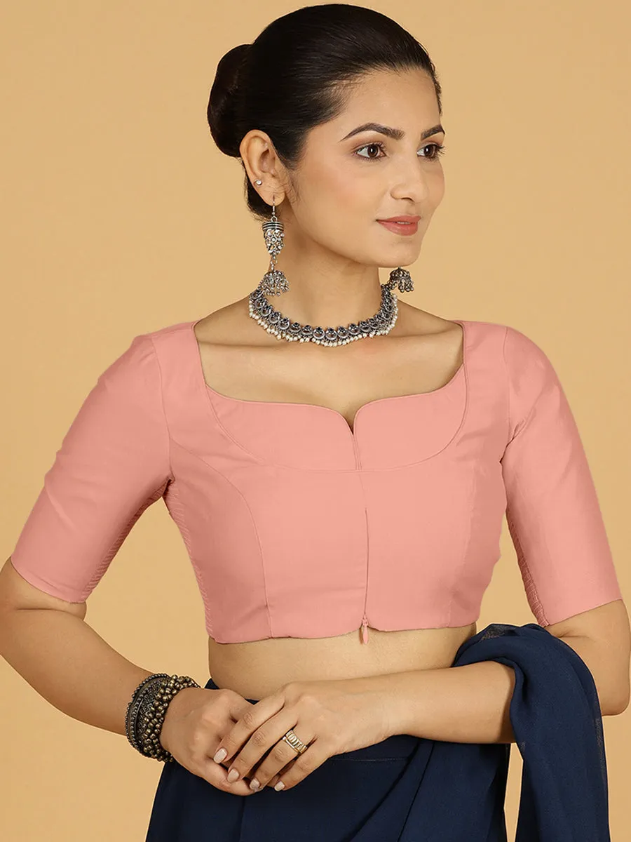 Priya x Rozaana | Elbow Sleeves Saree Blouse in Sea Pink